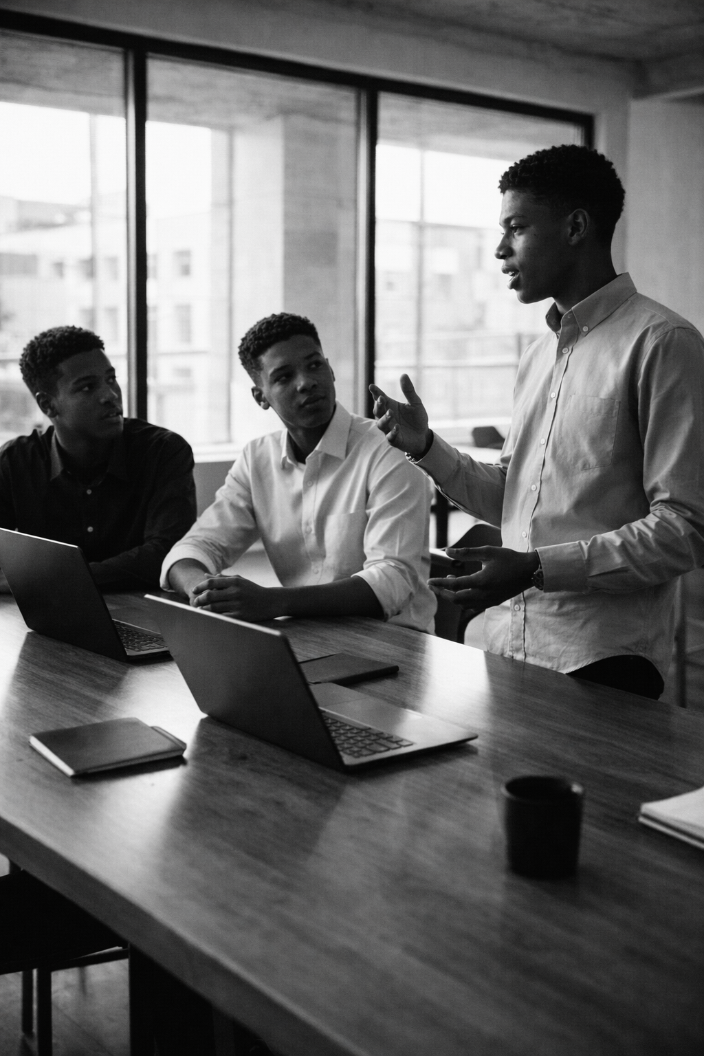 Young people collaborating in a modern workspace